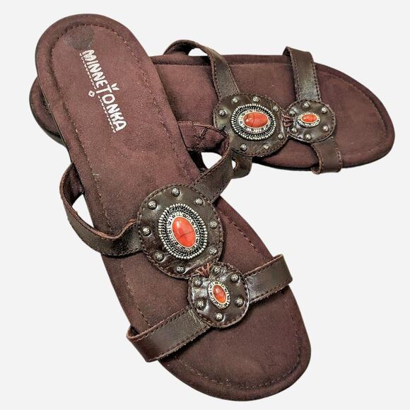 Minnetonka Beaded Leather Sandals - Picture 2 of 4